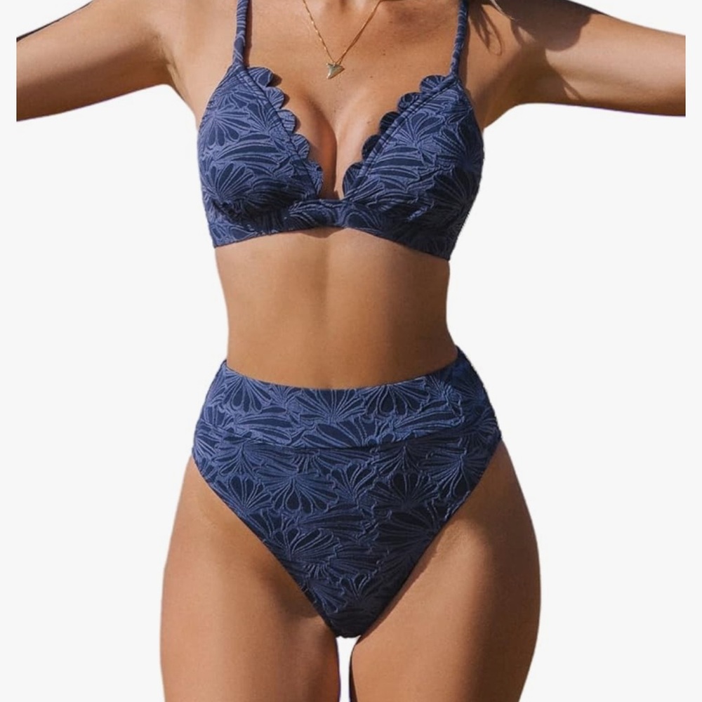 Blue Scalloped Bikini Set